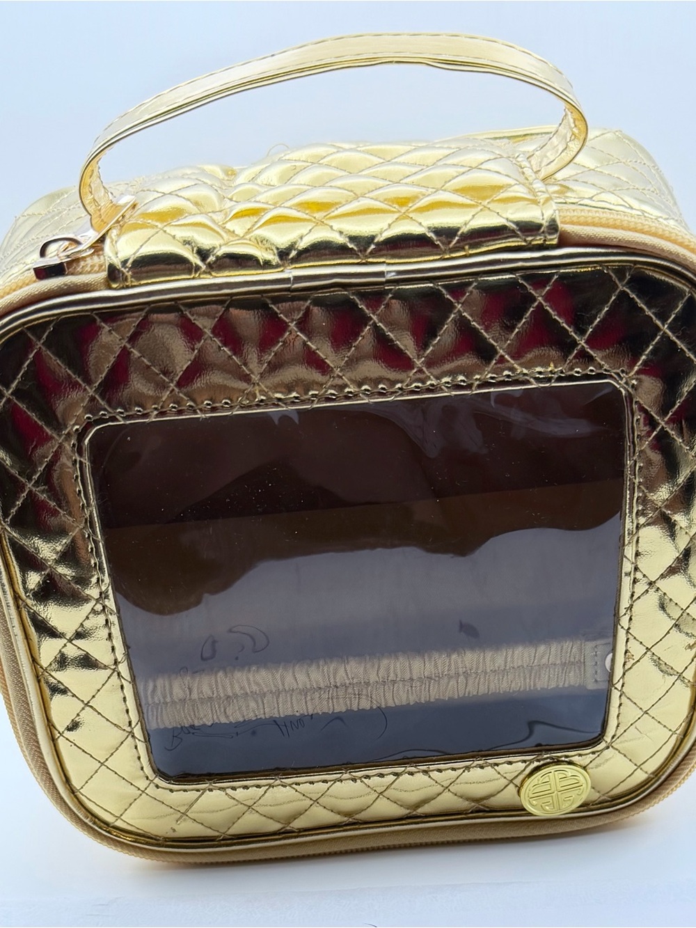BuDhaGirl Metallic Gold Quilted Cosmetic Case with Clear Window